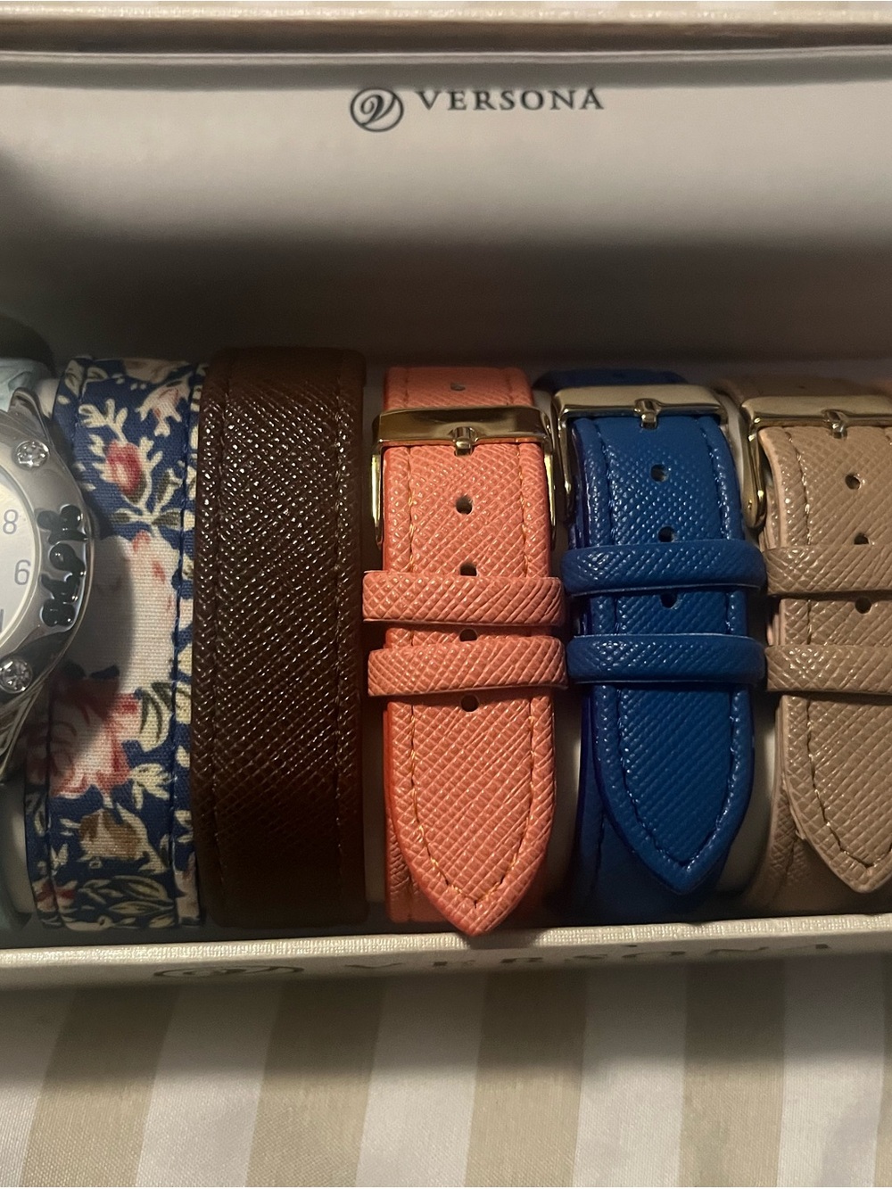 Versona Women’s Watch Strap Set in Blue, Coral, Brown, Beige, Floral